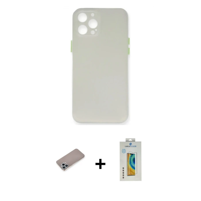 ieg™ iPhone 12 Pro Max Kılıf Yadigar Yansıma Serisi - Siyah Polymer Nano Ekran Koruyucu + Shine Kamera Lens Koruma Cam - SABE