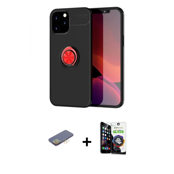 ieg™ iPhone 12 Pro Max Kılıf Yankı Form Prime - Şeffaf Temperli Cam Ekran Koruyucu + Renkli Kamera Lens Koruma Cam - SI
