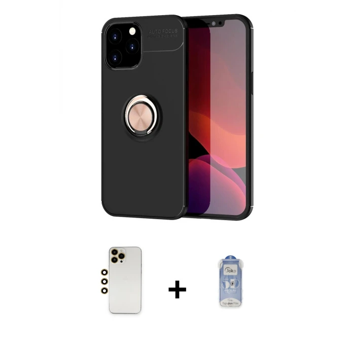 ieg™ iPhone 12 Pro Max Kılıf Yankı Form Prime - Siyah Joko Magic 5D Cam + Shine Kamera Lens - GD