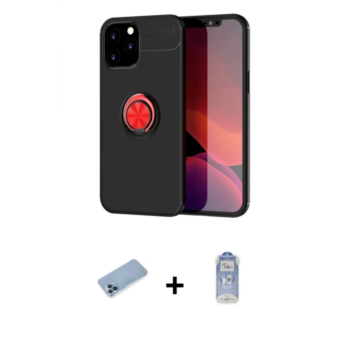 ieg™ iPhone 12 Pro Max Kılıf Yankı Form Prime - Siyah Joko Magic 5D Cam + Shine Kamera Lens Koruma Cam - MI