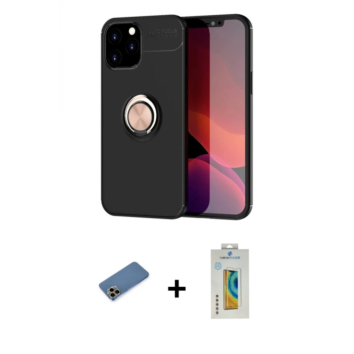 ieg™ iPhone 12 Pro Max Kılıf Yankı Form Prime - Siyah Polymer Nano Ekran Koruyucu + Shine Kamera Lens Koruma Cam - GD
