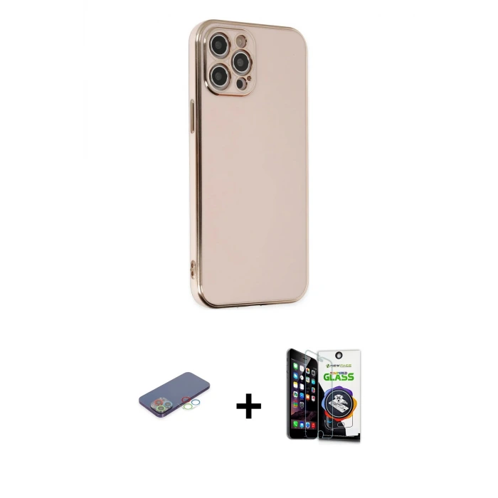 ieg™ iPhone 12 Pro Max Kılıf Yankı Serisi - Şeffaf Temperli Cam Ekran Koruyucu + Renkli Kamera Lens Koruma Cam - MI