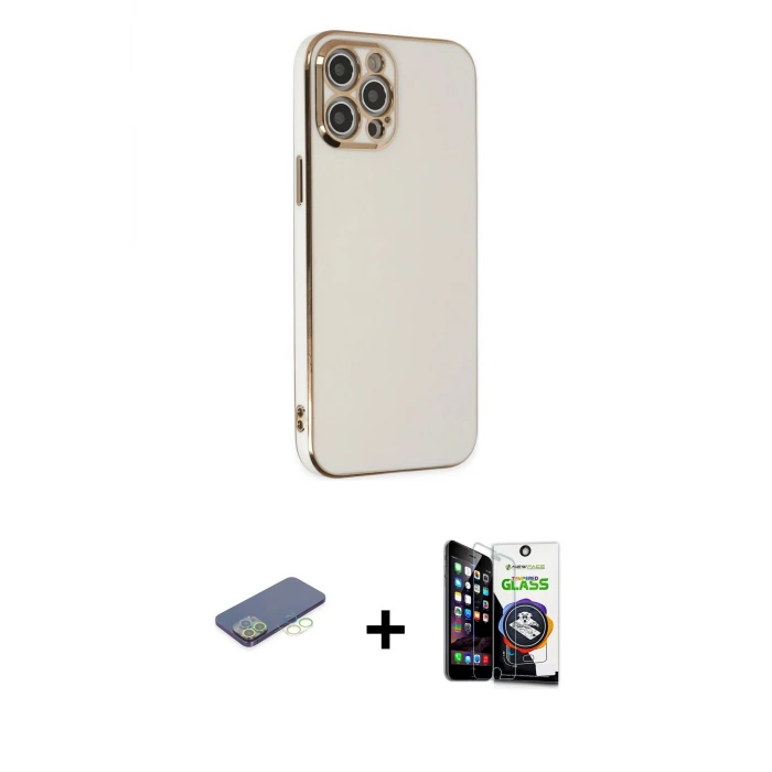 ieg™ iPhone 12 Pro Max Kılıf Yankı Serisi - Şeffaf Temperli Cam Ekran Koruyucu + Renkli Kamera Lens Koruma Cam - YL