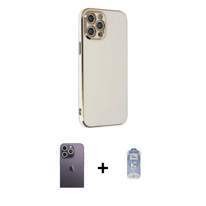 ieg™ iPhone 12 Pro Max Kılıf Yankı Serisi - Siyah Joko Magic 5D Cam + Neon Fosforlu Kamera Lens - BZ