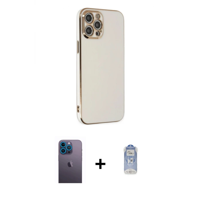 ieg™ iPhone 12 Pro Max Kılıf Yankı Serisi - Siyah Joko Magic 5D Cam + Neon Fosforlu Kamera Lens - MI