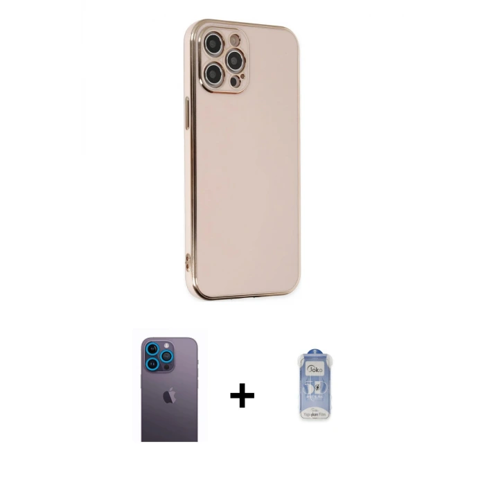 ieg™ iPhone 12 Pro Max Kılıf Yankı Serisi - Siyah Joko Magic 5D Cam + Neon Fosforlu Kamera Lens - MI