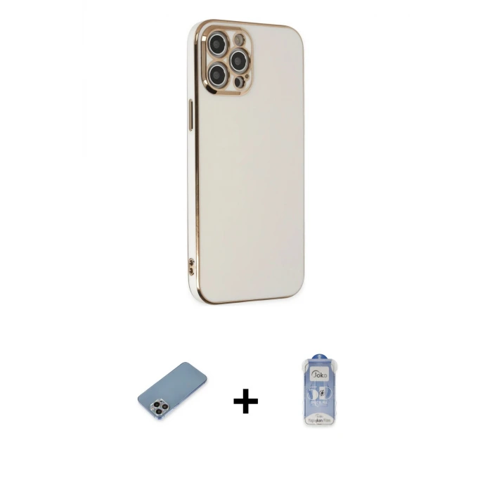 ieg™ iPhone 12 Pro Max Kılıf Yankı Serisi - Siyah Joko Magic 5D Cam + Shine Kamera Lens Koruma Cam - GI