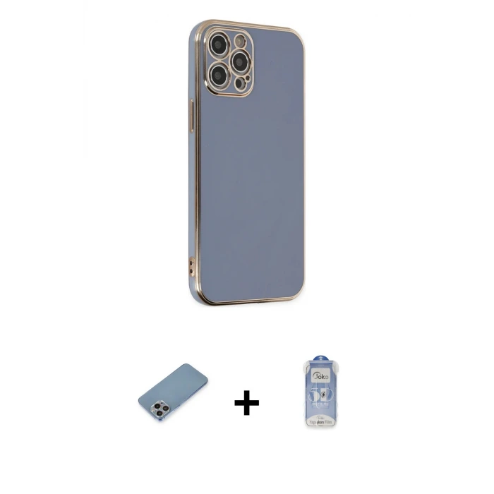 ieg™ iPhone 12 Pro Max Kılıf Yankı Serisi - Siyah Joko Magic 5D Cam + Shine Kamera Lens Koruma Cam - GI
