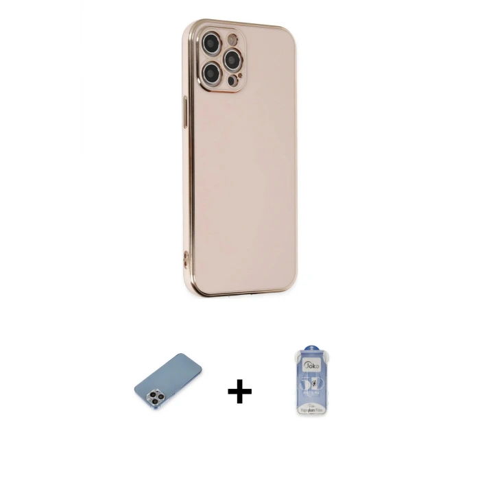 ieg™ iPhone 12 Pro Max Kılıf Yankı Serisi - Siyah Joko Magic 5D Cam + Shine Kamera Lens Koruma Cam - GI