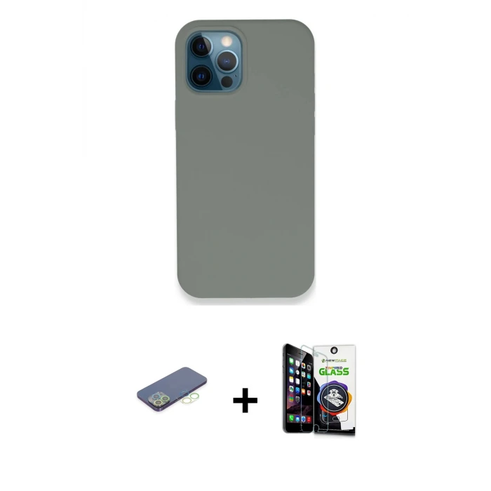 ieg™ iPhone 12 Pro Max Kılıf Zirve Modern Özel Seri - Şeffaf Temperli Cam Ekran Koruyucu + Renkli Kamera Lens Koruma Cam - YL