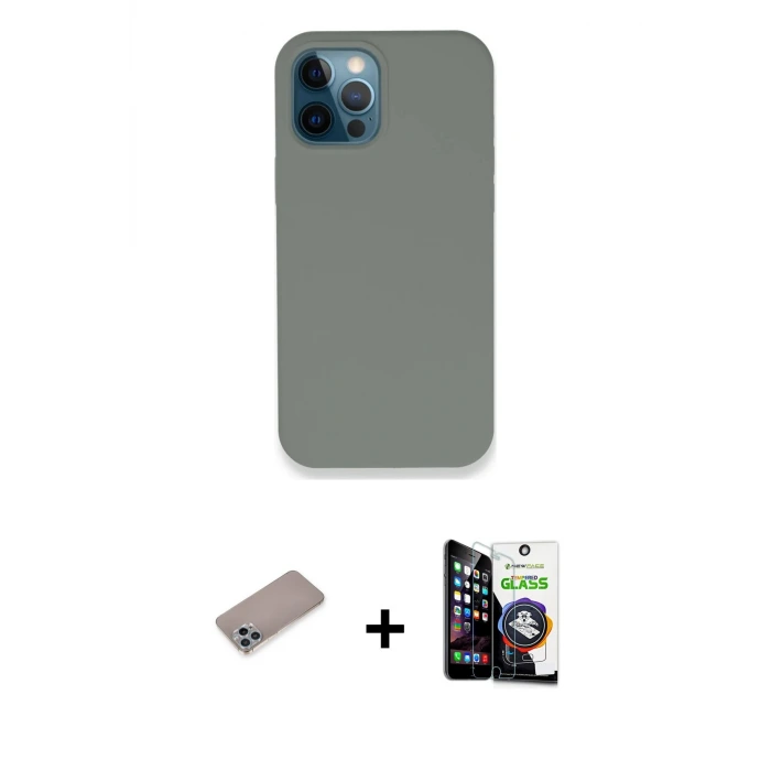 ieg™ iPhone 12 Pro Max Kılıf Zirve Modern Özel Seri - Şeffaf Temperli Cam Ekran Koruyucu + Shine Kamera Lens Koruma Cam - SABE