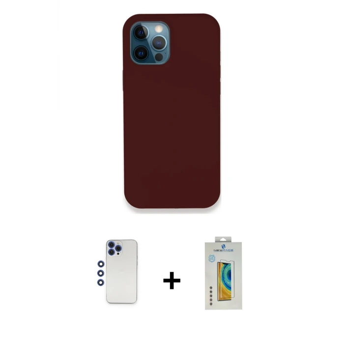 ieg™ iPhone 12 Pro Max Kılıf Zirve Modern Özel Seri - Siyah Polymer Nano Ekran Koruyucu + Shine Kamera Lens - LT