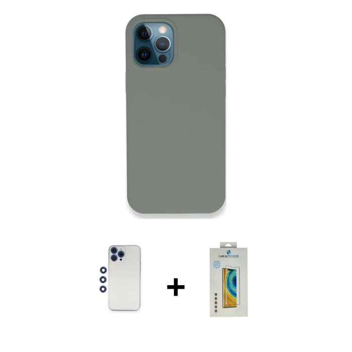 ieg™ iPhone 12 Pro Max Kılıf Zirve Modern Özel Seri - Siyah Polymer Nano Ekran Koruyucu + Shine Kamera Lens - LT
