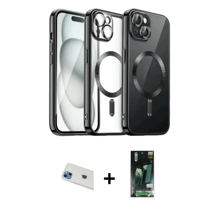 ieg™ iPhone 13 Kılıf Nova Işık Özel Seri - Şeffaf 360 Full Body Arka Koruyucu + Rainbow Kamera Lens Koruma Cam - MI