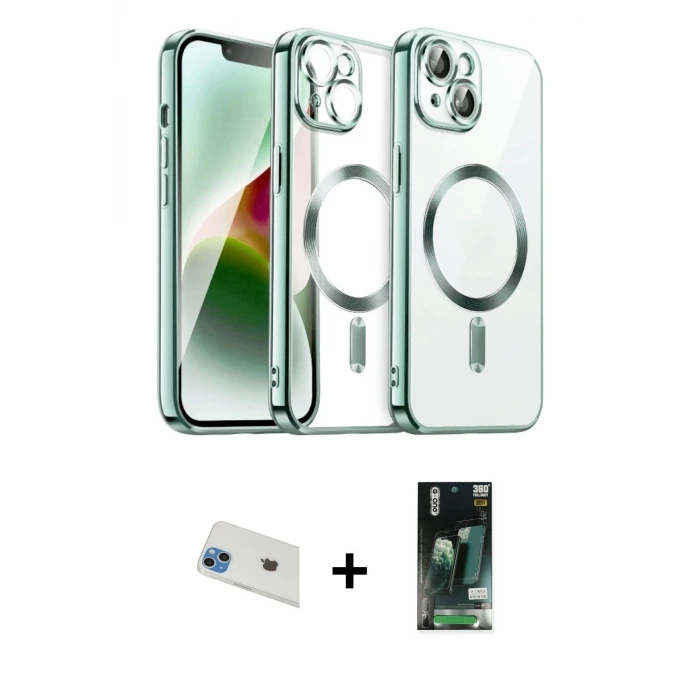 ieg™ iPhone 13 Kılıf Nova Işık Özel Seri - Şeffaf 360 Full Body Arka Koruyucu + Rainbow Kamera Lens Koruma Cam - MI