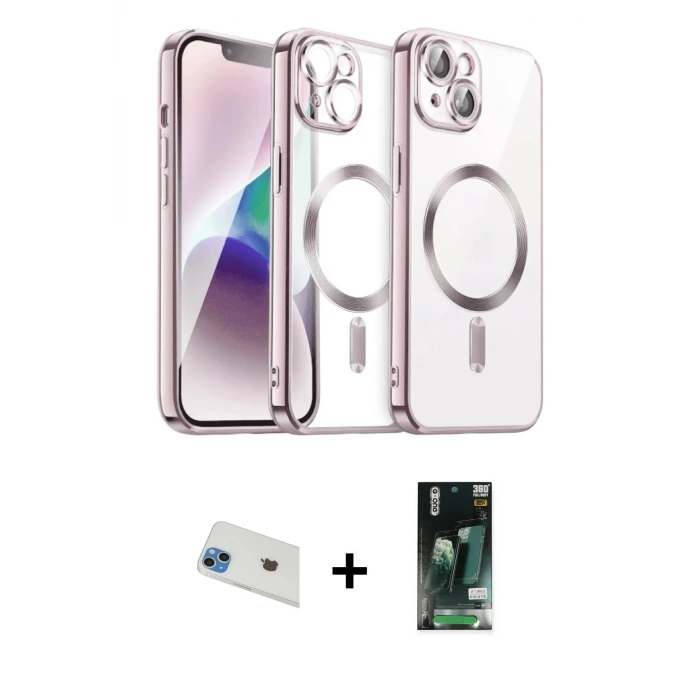 ieg™ iPhone 13 Kılıf Nova Işık Özel Seri - Şeffaf 360 Full Body Arka Koruyucu + Rainbow Kamera Lens Koruma Cam - MI