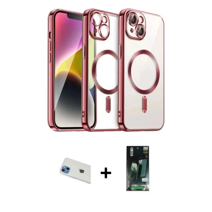 ieg™ iPhone 13 Kılıf Nova Işık Özel Seri - Şeffaf 360 Full Body Arka Koruyucu + Rainbow Kamera Lens Koruma Cam - MI