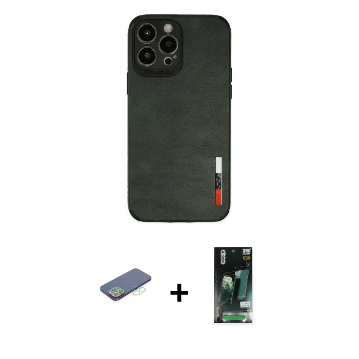 ieg™ iPhone 13 Pro Kılıf Doruk Asil Koleksiyonu - Şeffaf 360 Full Body Arka Koruyucu + Renkli Kamera Lens Koruma Cam - YL