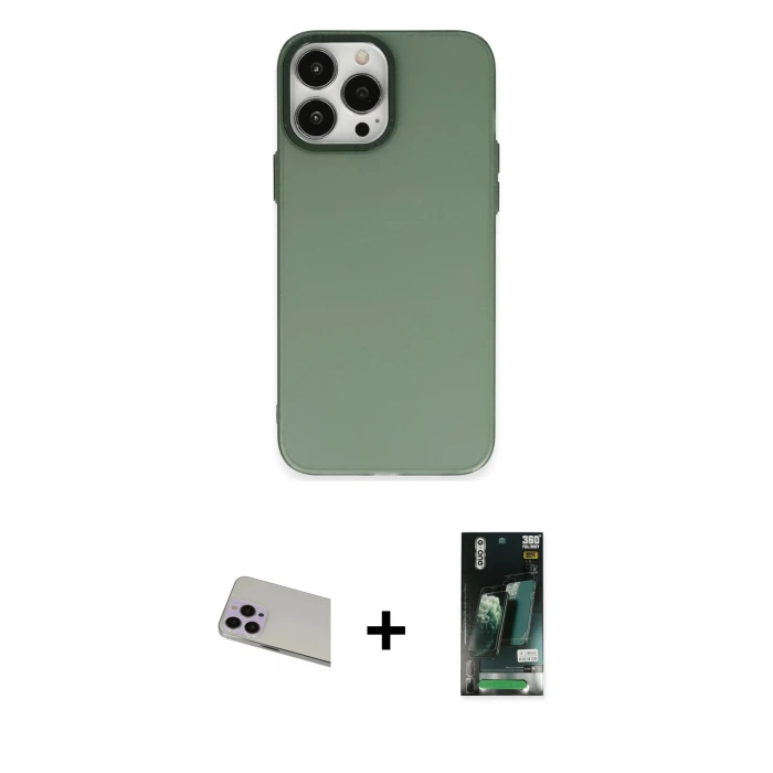ieg™ iPhone 13 Pro Max Kılıf Ahenk Çizgi Prime - Şeffaf 360 Full Body Arka Koruyucu + Rainbow Kamera Lens Koruma Cam - MR