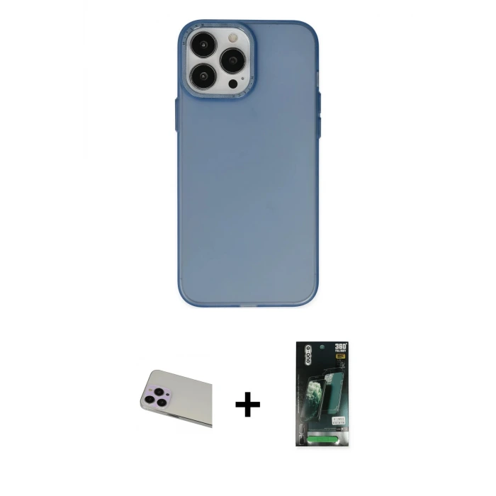 ieg™ iPhone 13 Pro Max Kılıf Ahenk Çizgi Prime - Şeffaf 360 Full Body Arka Koruyucu + Rainbow Kamera Lens Koruma Cam - MR