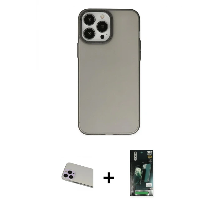 ieg™ iPhone 13 Pro Max Kılıf Ahenk Çizgi Prime - Şeffaf 360 Full Body Arka Koruyucu + Rainbow Kamera Lens Koruma Cam - MR