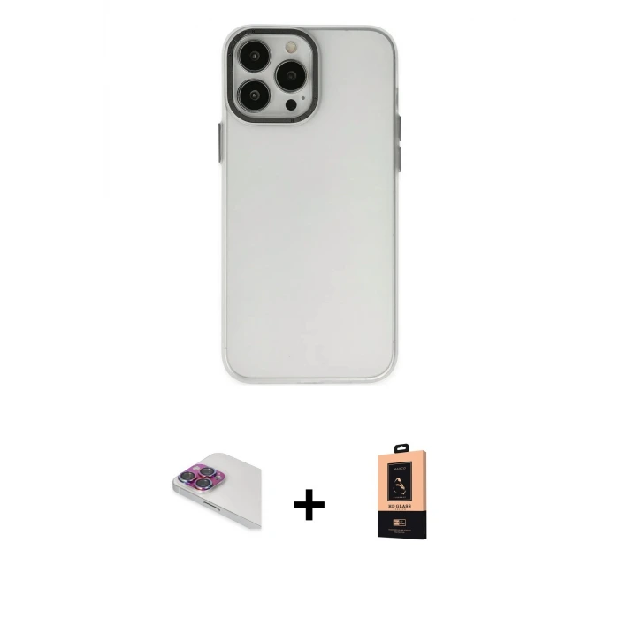 ieg™ iPhone 13 Pro Max Kılıf Ahenk Çizgi Prime - Şeffaf Maxco Cam Ekran Koruyucu + Pers Alüminyum Kamera Lens - GI