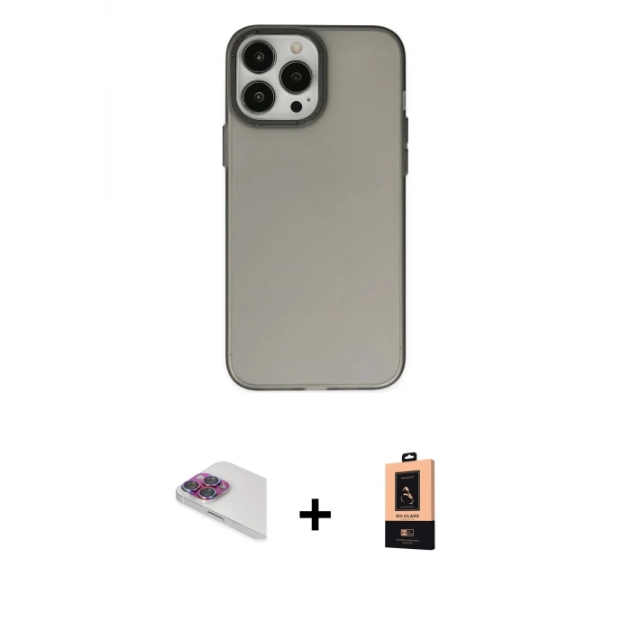 ieg™ iPhone 13 Pro Max Kılıf Ahenk Çizgi Prime - Şeffaf Maxco Cam Ekran Koruyucu + Pers Alüminyum Kamera Lens - GI