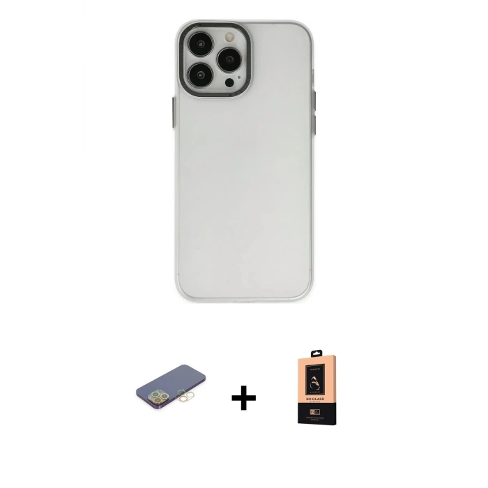 ieg™ iPhone 13 Pro Max Kılıf Ahenk Çizgi Prime - Şeffaf Maxco Cam Ekran Koruyucu + Renkli Kamera Lens Koruma Cam - SI