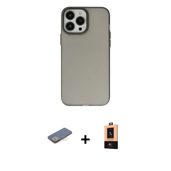 ieg™ iPhone 13 Pro Max Kılıf Ahenk Çizgi Prime - Şeffaf Maxco Cam Ekran Koruyucu + Renkli Kamera Lens Koruma Cam - SI