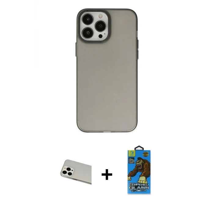 ieg™ iPhone 13 Pro Max Kılıf Ahenk Çizgi Prime - Siyah 18D Cam Ekran Koruyucu + Rainbow Kamera Lens Koruma Cam - BZ