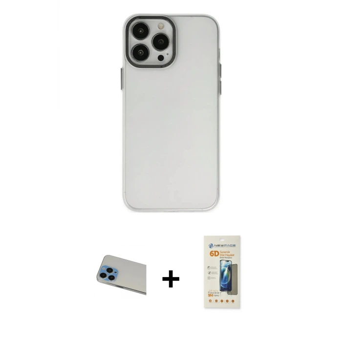 ieg™ iPhone 13 Pro Max Kılıf Ahenk Çizgi Prime - Siyah 6D Mat Seramik Hayalet Nano Ekran Koruyucu + Rainbow Kamera Lens Koruma Cam - MI