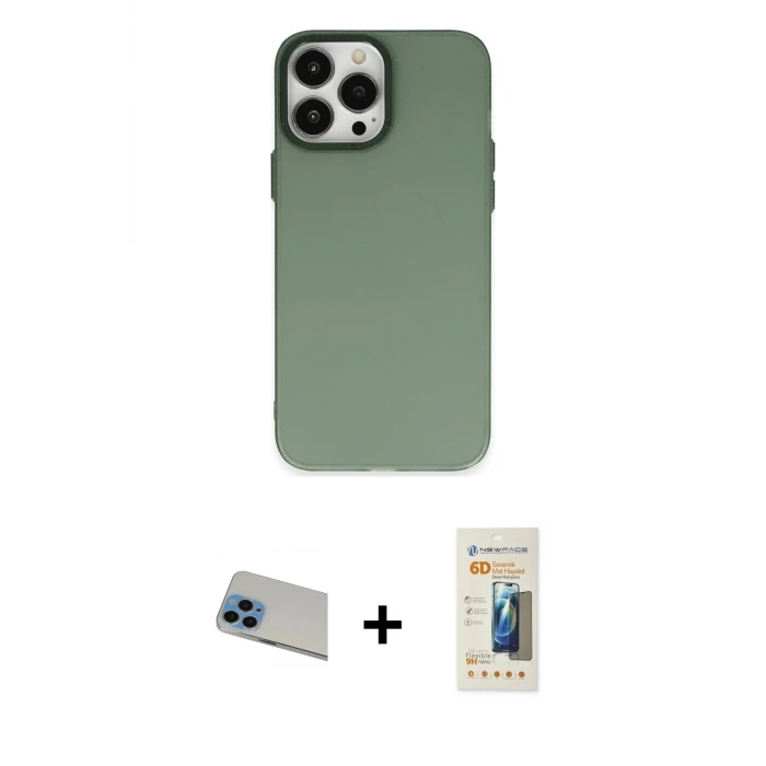 ieg™ iPhone 13 Pro Max Kılıf Ahenk Çizgi Prime - Siyah 6D Mat Seramik Hayalet Nano Ekran Koruyucu + Rainbow Kamera Lens Koruma Cam - MI