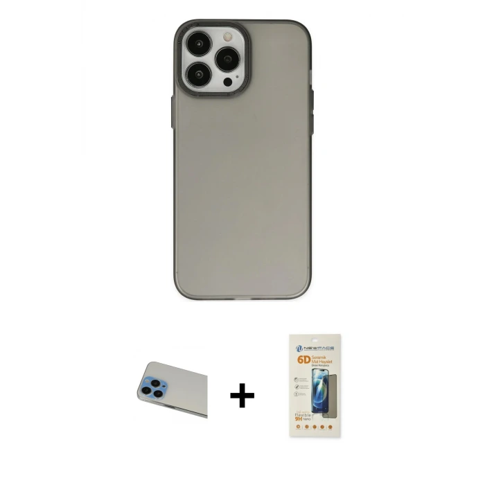 ieg™ iPhone 13 Pro Max Kılıf Ahenk Çizgi Prime - Siyah 6D Mat Seramik Hayalet Nano Ekran Koruyucu + Rainbow Kamera Lens Koruma Cam - MI