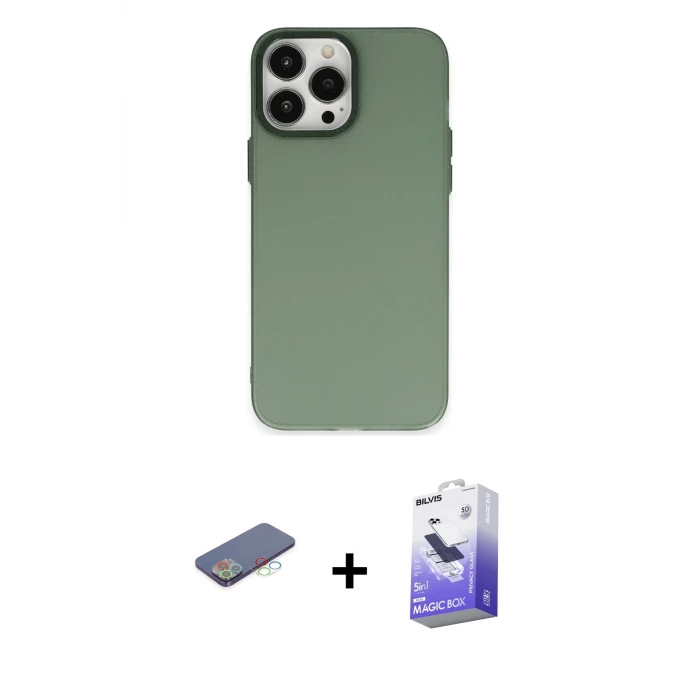ieg™ iPhone 13 Pro Max Kılıf Ahenk Çizgi Prime - Siyah Bilvis 5in1 5D Magic Hayalet Cam Ekran Koruyucu + Renkli Kamera Lens Koruma Cam - MI