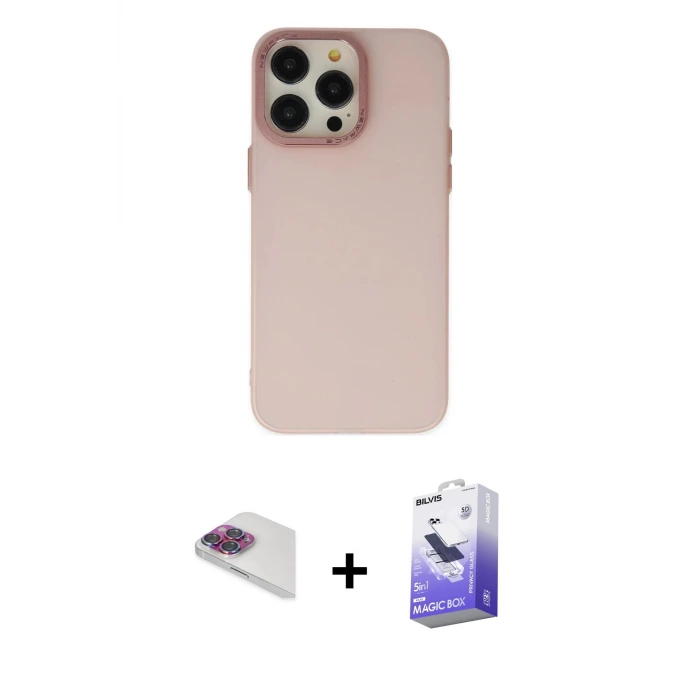 ieg™ iPhone 13 Pro Max Kılıf Ahenk Çizgi Prime - Siyah Bilvis 5in1 5D Magic Hayalet Cam Ekran Koruyucu + Pers Alüminyum Kamera Lens - GI
