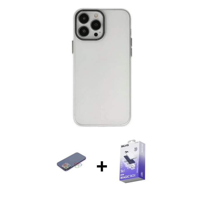 ieg™ iPhone 13 Pro Max Kılıf Ahenk Çizgi Prime - Siyah Bilvis 5in1 5D Magic Hayalet Cam Ekran Koruyucu + Renkli Kamera Lens Koruma Cam - MI