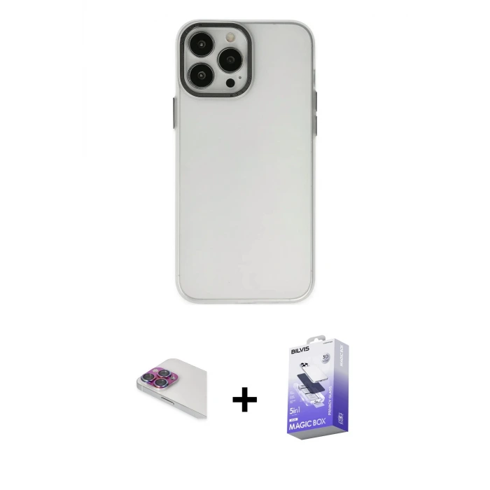 ieg™ iPhone 13 Pro Max Kılıf Ahenk Çizgi Prime - Siyah Bilvis 5in1 5D Magic Hayalet Cam Ekran Koruyucu + Pers Alüminyum Kamera Lens - GI