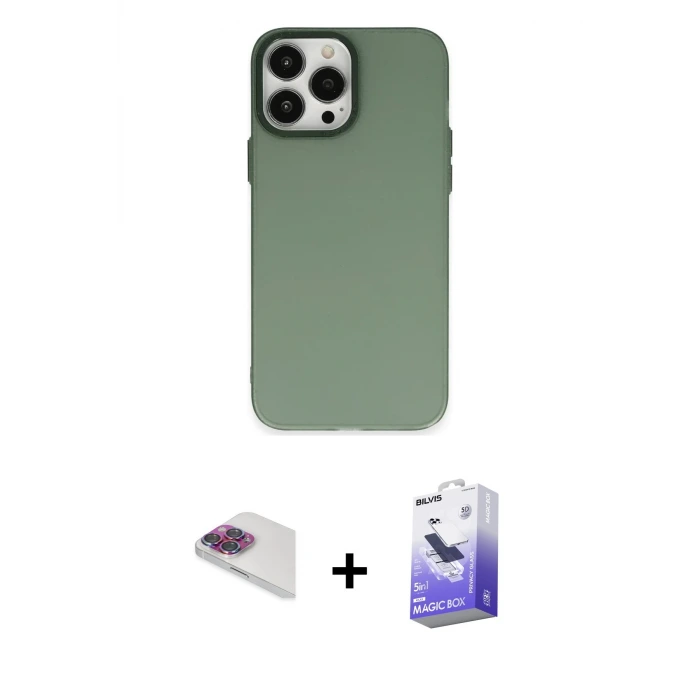 ieg™ iPhone 13 Pro Max Kılıf Ahenk Çizgi Prime - Siyah Bilvis 5in1 5D Magic Hayalet Cam Ekran Koruyucu + Pers Alüminyum Kamera Lens - GI