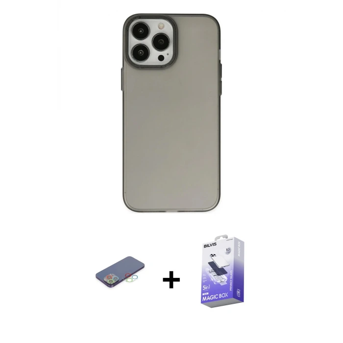 ieg™ iPhone 13 Pro Max Kılıf Ahenk Çizgi Prime - Siyah Bilvis 5in1 5D Magic Hayalet Cam Ekran Koruyucu + Renkli Kamera Lens Koruma Cam - MI