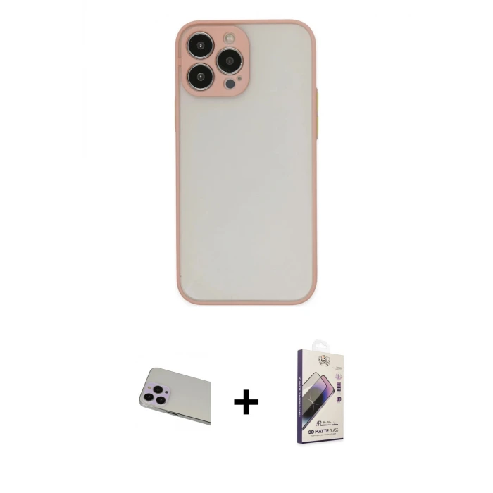 ieg™ iPhone 13 Pro Max Kılıf Ahenk Çizgi Serisi - Siyah Bilvis 3D Mat Cam Ekran Koruyucu + Rainbow Kamera Lens Koruma Cam - MR