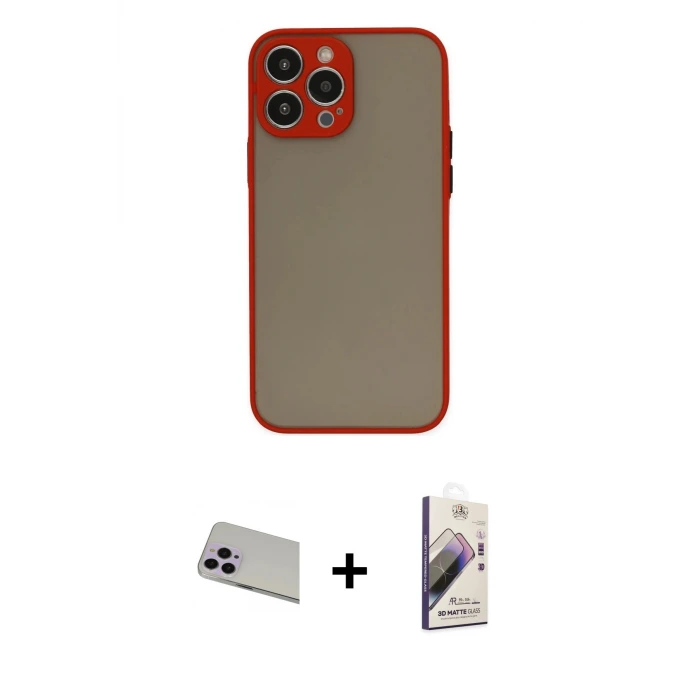 ieg™ iPhone 13 Pro Max Kılıf Ahenk Çizgi Serisi - Siyah Bilvis 3D Mat Cam Ekran Koruyucu + Rainbow Kamera Lens Koruma Cam - MR