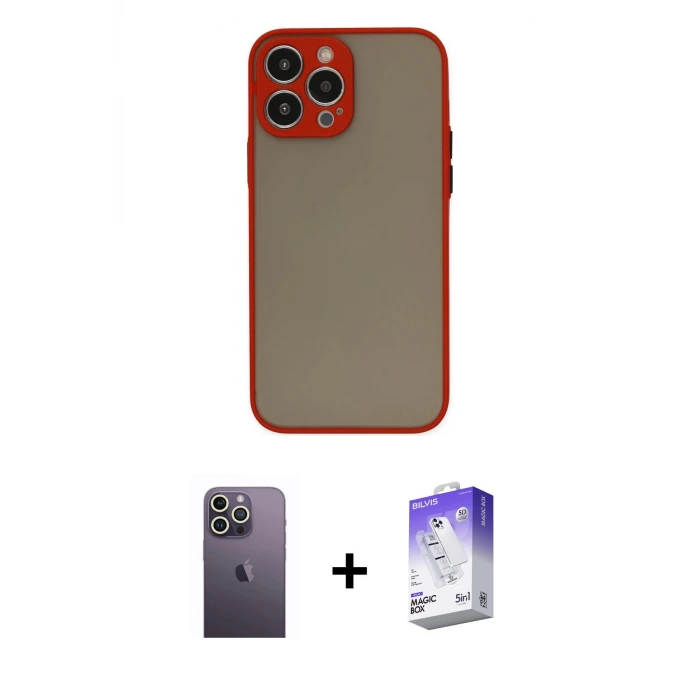 ieg™ iPhone 13 Pro Max Kılıf Ahenk Çizgi Serisi - Siyah Bilvis 5in1 3D Magic Cam Ekran Koruyucu + Neon Fosforlu Kamera Lens - BZ