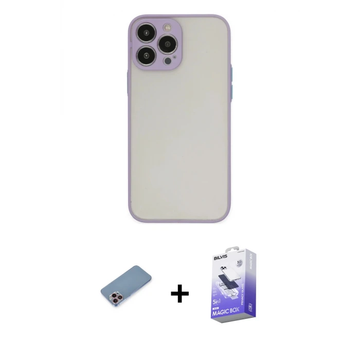 ieg™ iPhone 13 Pro Max Kılıf Ahenk Çizgi Serisi - Siyah Bilvis 5in1 5D Magic Hayalet Cam Ekran Koruyucu + Shine Kamera Lens Koruma Cam - PE