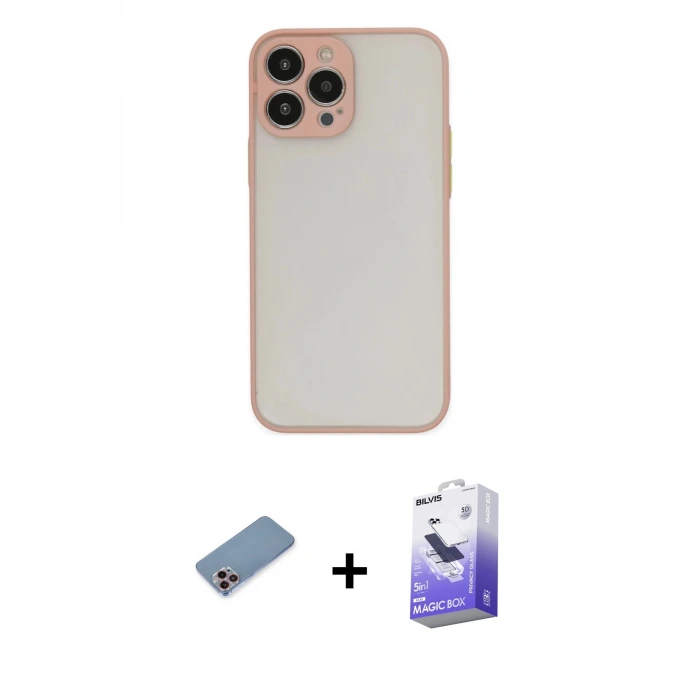ieg™ iPhone 13 Pro Max Kılıf Ahenk Çizgi Serisi - Siyah Bilvis 5in1 5D Magic Hayalet Cam Ekran Koruyucu + Shine Kamera Lens Koruma Cam - PE