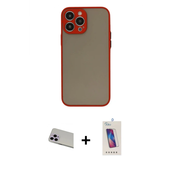 ieg™ iPhone 13 Pro Max Kılıf Ahenk Çizgi Serisi - Siyah Joko 5D Cam + Rainbow Kamera Lens Koruma Cam - MR