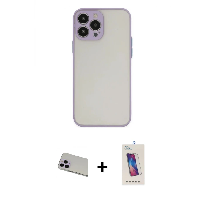 ieg™ iPhone 13 Pro Max Kılıf Ahenk Çizgi Serisi - Siyah Joko 5D Cam + Rainbow Kamera Lens Koruma Cam - MR