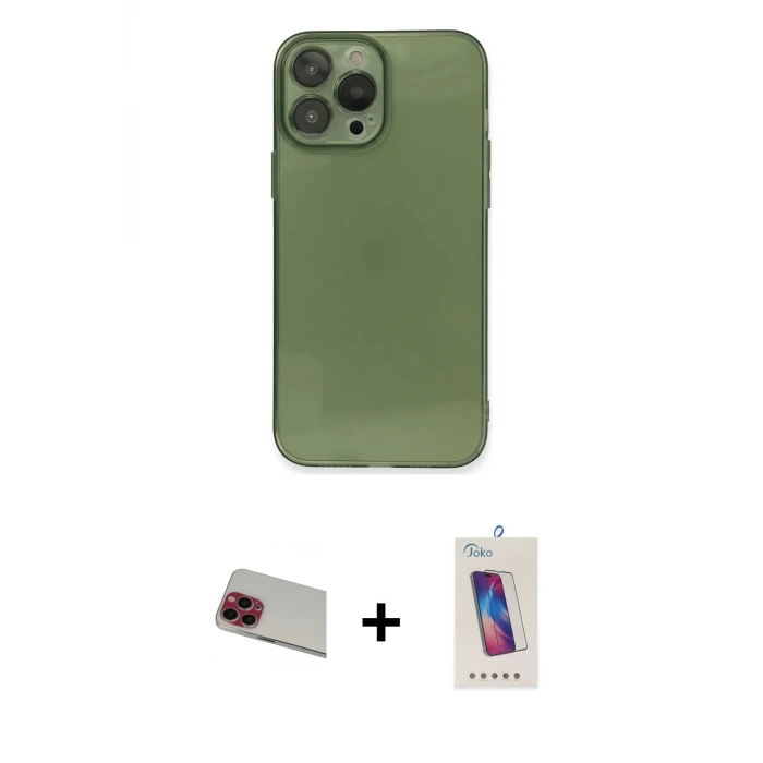 ieg™ iPhone 13 Pro Max Kılıf Ahenk Doku - Siyah Joko 5D Cam + Rainbow Kamera Lens Koruma Cam - KI