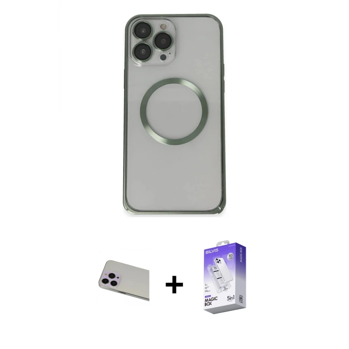 ieg™ iPhone 13 Pro Max Kılıf Ahenk Işık Serisi - Siyah Bilvis 5in1 3D Magic Cam Ekran Koruyucu + Rainbow Kamera Lens Koruma Cam - MR