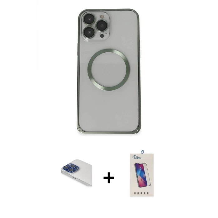 ieg™ iPhone 13 Pro Max Kılıf Ahenk Işık Serisi - Siyah Joko 5D Cam + Pers Alüminyum Kamera Lens - LT