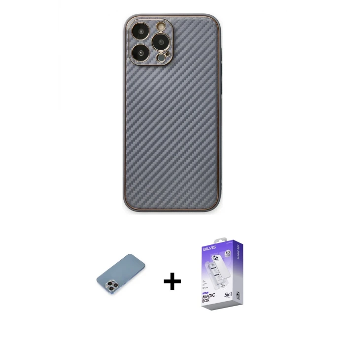 ieg™ iPhone 13 Pro Max Kılıf Ahenk Işık - Siyah Bilvis 5in1 3D Magic Cam Ekran Koruyucu + Shine Kamera Lens Koruma Cam - GI